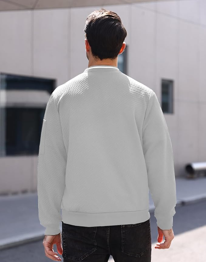 Mens Casual Jacket Loose Fit Lightweight Jacket Varsity Bomber Jacket with Zipper