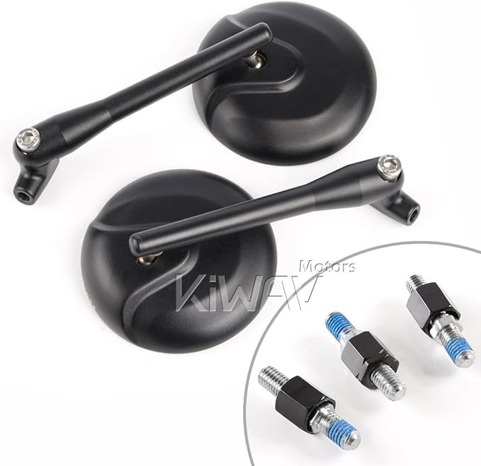 KiWAV Magazi Motorcycle Mirror retro black 8mm for scooter moped atv pair