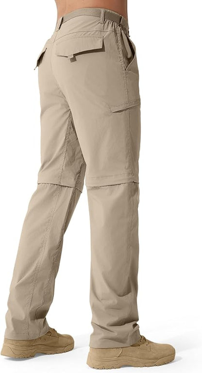 FREE SOLDIER Men's Outdoor Convertible Hiking Pants with Belt Lightweight Quick Dry Tactical Cargo Pants Nylon Spandex