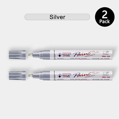 TFIVE Silver Permanent Paint Marker Pens - 2 Count Oil Based Marker Pen, Medium Tip, Waterproof & Quick Dry, for Office, Art, Rock Painting, Ceramic, Glass, Wood, Plastic, Metal, Canvas