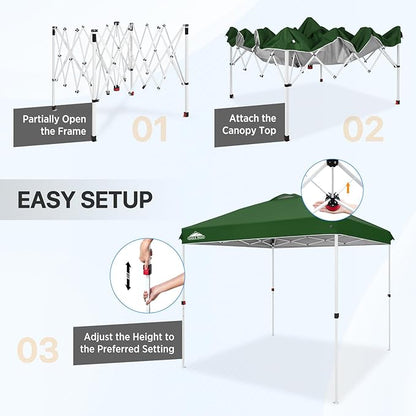 EAGLE PEAK Pop Up Canopy Tent with Wheeled Carry Bag, 8 Stakes, 4 Ropes, Easy Set Up Tent Canopy, 8x8 ft, Green