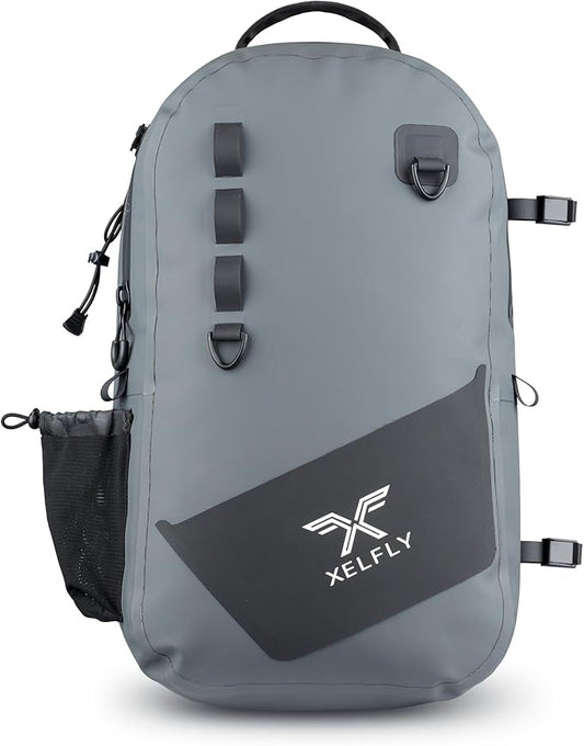 Waterproof Fishing Backpack with Rod Holder, Inflatable Air Valve, Gear Loops, Submersible Zipper