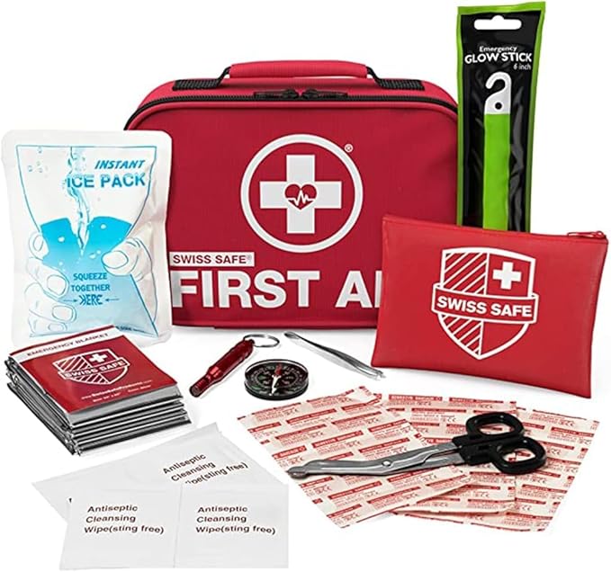 Swiss Safe 2-in-1 First Aid Kit for Car, Travel & Home, Businesses - Bonus Mini Kit for Medical Emergency Aid, Survival, Camping - 120+32 Pcs, Small+Travel FAK