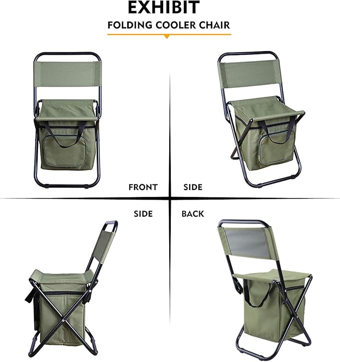 LEADALLWAY Fishing Chair with Cooler Bag Compact Fishing Stool Foldable Camping Chair