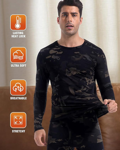 CL convallaria Long Johns Thermal Underwear for Men Soft Fleece Lined Base Layer Cold Weather Top Bottom Gift Set