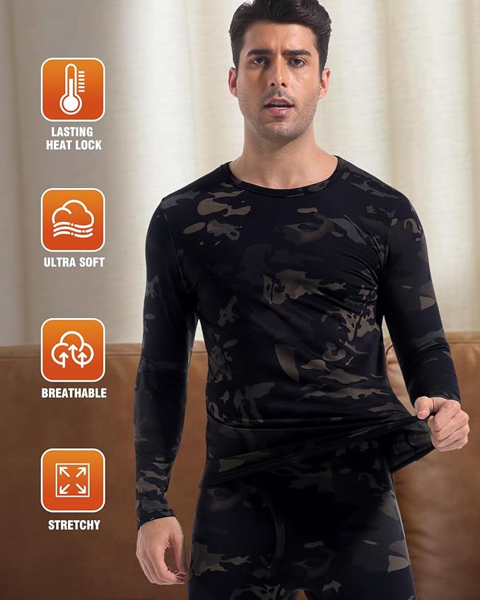 CL convallaria Long Johns Thermal Underwear for Men Soft Fleece Lined Base Layer Cold Weather Top Bottom Gift Set