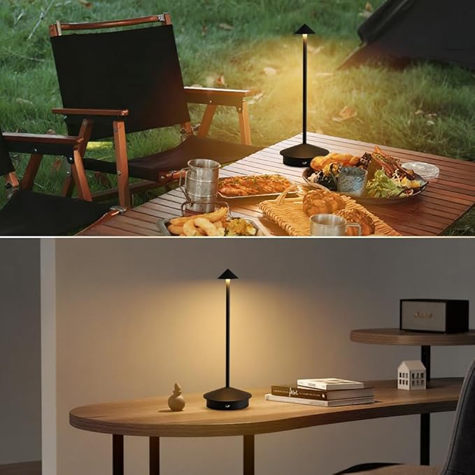 EJQ 2 Pack LED Rechargeable Cordless Table Lamps,Portable Outdoor 5000mAh Battery Operated Table Light Touch Control 3 Color Dimmable for Patio/Cofee/Restaurant/Camping/Dining/Bedroom-Black