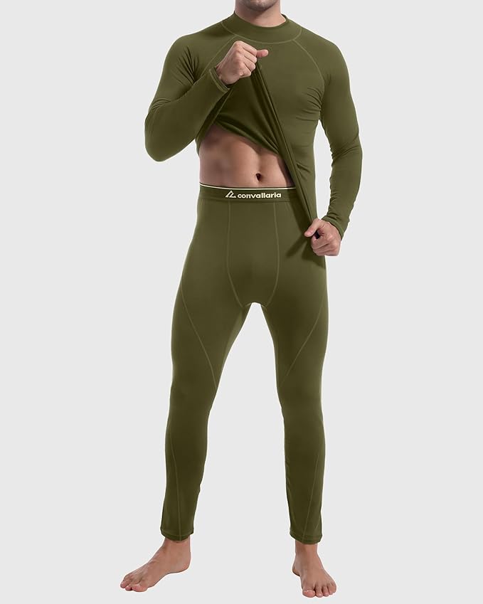 CL convallaria Thermal Underwear for Men Long Johns Fleece Lined Hunting Gear Set Base Layer for Cold Weather XS-4XL
