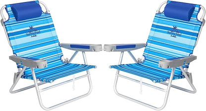 SUNNYFEEL Extra Wide 28" Low Beach Chair 2 Pack 5 Position Lay Flat, XL Oversized Portable Folding Camping Chairs with Cup Holder for Outdoor/Trip, Foldable Backpack Beach Chair for Adults