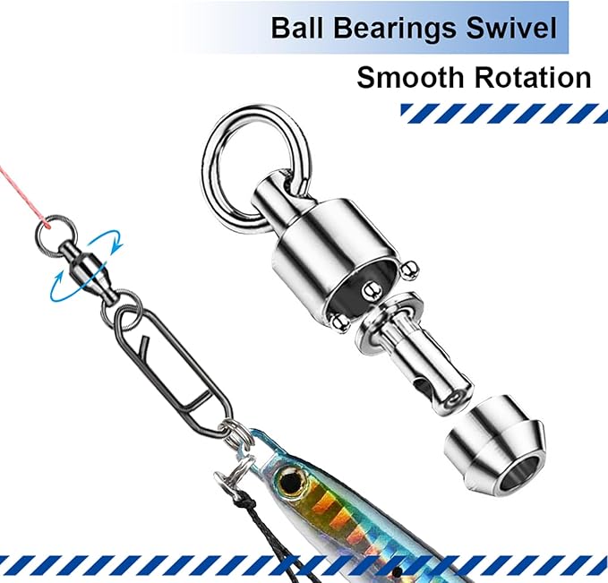 Atibin Snap Connector Fishing Swivels Stainless Bearing Ball Snap Swivels Steel Quick Change Fishing Clips Swivel Black Nickel