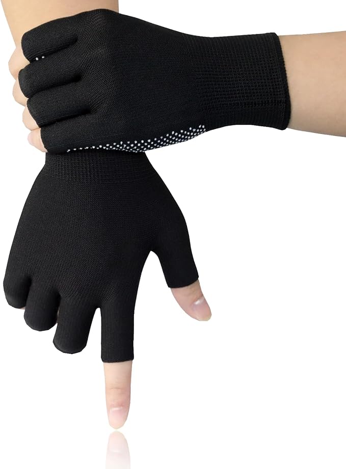 Fingerless Workout Gloves for Men and Women, Black Half-Finger Work Gloves, Fitness Exercise Gloves for Yoga, Weight Lifting, Cycling, Gym, Running, Driving-Breathable, Anti-Slip, Stretchy