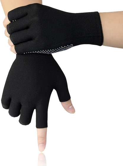 Fingerless Workout Gloves for Men and Women, Black Half-Finger Work Gloves, Fitness Exercise Gloves for Yoga, Weight Lifting, Cycling, Gym, Running, Driving-Breathable, Anti-Slip, Stretchy