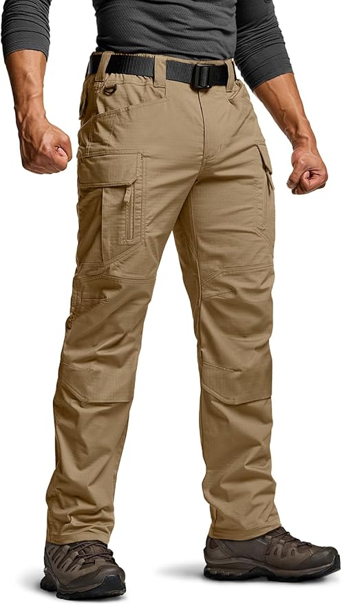 CQR Men's Flex Stretch Tactical Pants, Water Resistant Ripstop Cargo Pants, Lightweight EDC Outdoor Work Hiking Pants