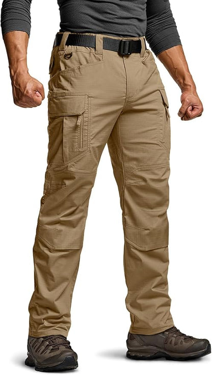 CQR Men's Flex Stretch Tactical Pants, Water Resistant Ripstop Cargo Pants, Lightweight EDC Outdoor Work Hiking Pants
