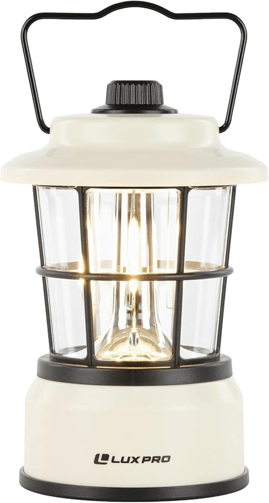 LUXPRO Retro LED Lantern - Battery-Powered Emergency Lantern - Water Resistant - Bright LED Lamp for Indoor & Outdoor Use - Use for Tents, Hiking or Hurricane Prep (Beige, Pack of 1)