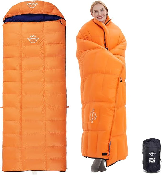 0 20 Degrees F Down Sleeping Bag for Adults,4 Season Cold Weather Rectangle Wearable Down Sleeping Bag for Camping Hiking,Can be Used as Blanket Quilt or Cloak,with Mesh Sack Buckle Strap