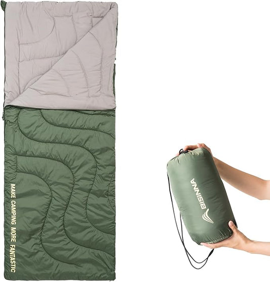 BISINNA Ultralight Sleeping Bag - Poratble Backpacking Lightweight Camping Wearm Weather 3 Season with Compression Sock for Adult Kids Outdoor Hiking