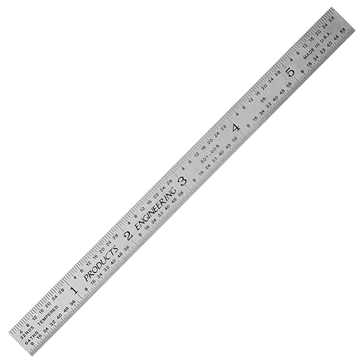 PEC Tools Flexible 6" Steel Ruler, 1/50" Thick X 1/2" Wide, Machinist Metal Ruler Scale with Markings 1/10", 1/50", 1/32", 1/64", Tempered Steel, Made in USA