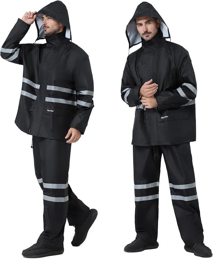 Rain Suit, High Visibility Reflective Safety Jacket, Lightweight Rain Gear, Waterproof Rain Jacket with Pants