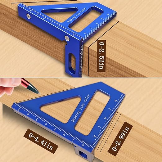 Imperial 3D Multi-Angle Measuring Ruler,45/90 Degree Aluminum Alloy Woodworking Square Protractor, Miter Triangle Ruler High Precision Layout Measuring Tool for Engineer Carpenter,003B