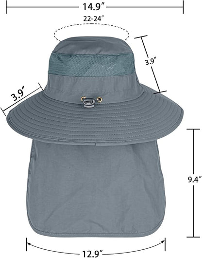 Sun Hats for Men Women Fishing Hat UPF 50+ Breathable Wide Brim Bucket Hats Summer UV Protection Safari Hat with Neck Flap