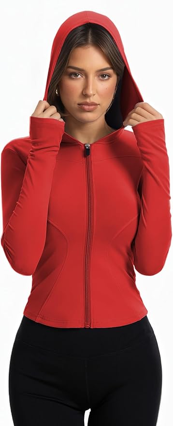 Women Bbl Jackets with Hood Compression Workout Tops Lined or Unlined Lightweight Yoga Gym Jacket with Thumb Hole