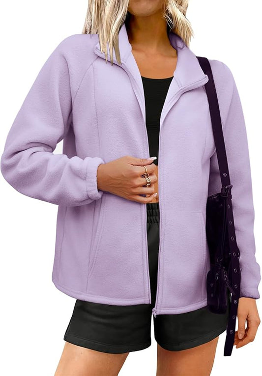 Womens Zip Up Fleece Jacket With 6 Pockets Casual Long Sleeve Fall Winter Fashion Outfits Clothes 2025