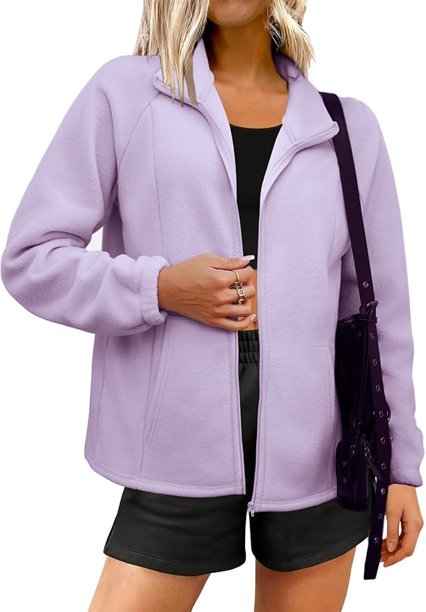 Womens Zip Up Fleece Jacket With 6 Pockets Casual Long Sleeve Fall Winter Fashion Outfits Clothes 2025