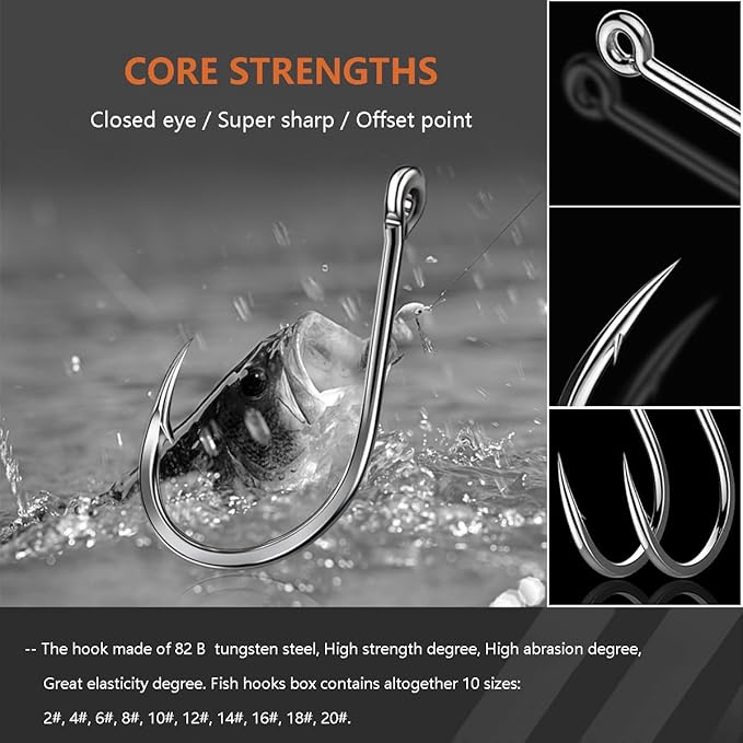 AMHDV 300Pcs/ 500Pcs/ 1000Pcs Small Fishing Hooks, 10 Different Sizes Tiny Fish Hook Set for Freshwater