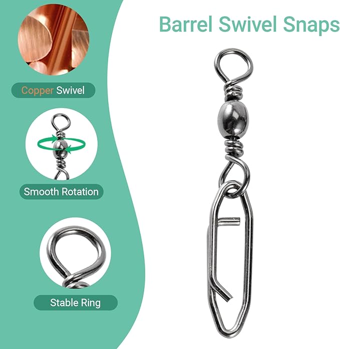 Atibin Saltwater Freshwater Snap Swivels Stainless Heavy Steel Fishing Clips Swivel Barrel Clip Fishing Snaps Rolling Speed Change Black Nickel