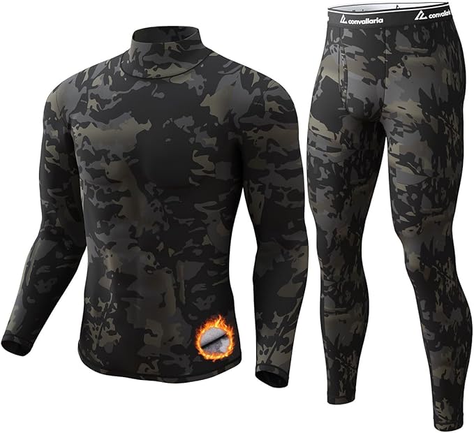 CL convallaria Long Johns Thermal Underwear for Men Soft Fleece Lined Base Layer Cold Weather Top Bottom Gift Set