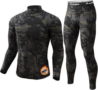CL convallaria Long Johns Thermal Underwear for Men Soft Fleece Lined Base Layer Cold Weather Top Bottom Gift Set