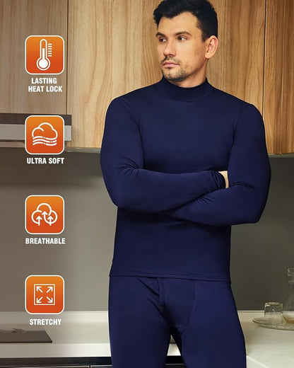 CL convallaria Long Johns Thermal Underwear for Men Soft Fleece Lined Base Layer Cold Weather Top Bottom Gift Set
