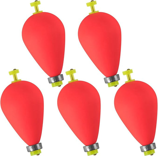 Dr.Fish 5 Pack Weighted Fishing Bobbers Snap-on Spring Bobbers Push Button Floats EVA Foam Pear Shape Bass Freshwater Fishing for Crappie Panfish Bluegill Trout