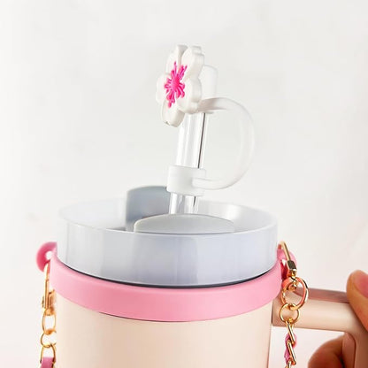 Velaco 11 PCS Accessories for Stanley Cup, Water Bottle Handle Strap for Stanley 30/40 oz tumbler with handle, including Straw Toppers, Silicone Cup Boot, Keychain Charms - PINK