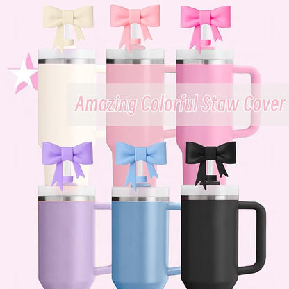 6Pcs Silicone Straw Toppers Covers for Stanley Cups 40/30oz 10mm(0.4in) Dust-Proof Bow Straw Covers Toppers Suitbale for Stanley Cup Accessories Reusable Straws Caps (Colorful B)