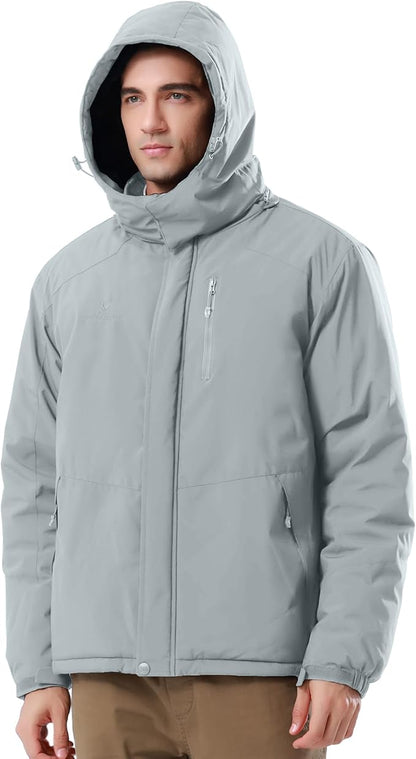 CAMELSPORTS Mens Winter Jacket Waterproof Warm Snow Ski Jackets Faux Fur Fleece Rain Coats with Removable Hood