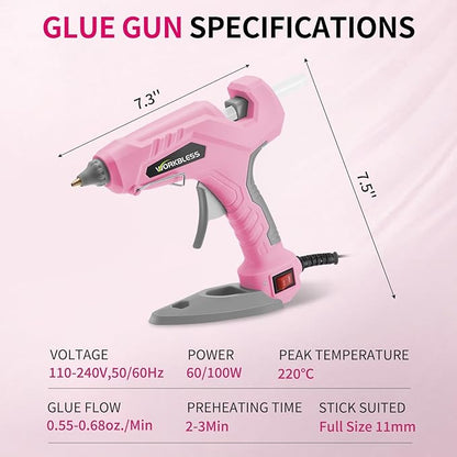 Pink Hot Glue Gun Full Size, 60W/100W Dual Temp Glue Gun, Fast Heating Heavy and Duty Glue Gun with 20PCS Glue Sticks for Arts, Home Repair, Professional DIY & Industrial Use