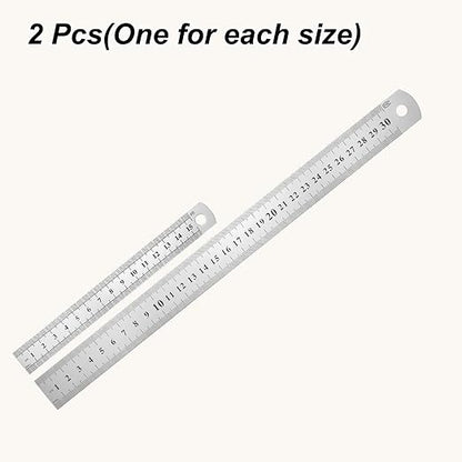 HARFINGTON 2 Pcs Steel Ruler 6"/12" Machinist Metal Ruler Carbon Steel Metric Straight Edge Measuring Tools 0.4mm Thick for Engineering Architect Drawing Home Office
