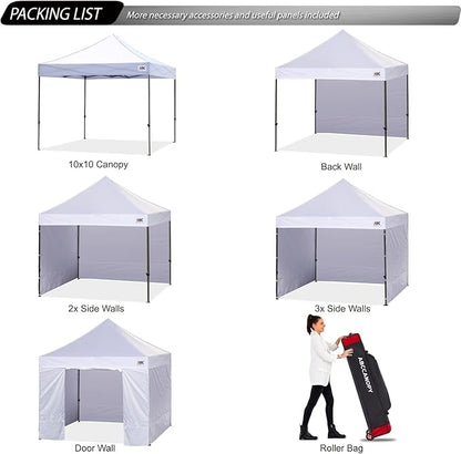ABCCANOPY Heavy Duty Easy Pop up Canopy Tent with Sidewalls 10x10, White