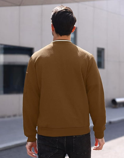 Mens Casual Jacket Loose Fit Lightweight Jacket Varsity Bomber Jacket with Zipper