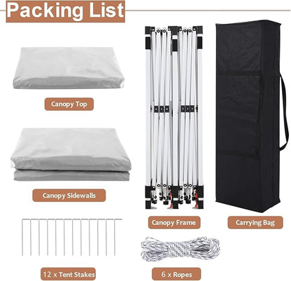 COBIZI 10x20 Pop Up Canopy Tent with Sidewalls,Party Tent Outdoor Gazebos, Waterproof & UV50+,3 Adjustable Heights,Higher Frame Design - Extra Tall for Parties Backyard,Weddings,Markets, White