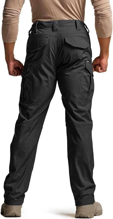 CQR Men's Flex Stretch Tactical Pants, Water Resistant Ripstop Cargo Pants, Lightweight EDC Outdoor Work Hiking Pants