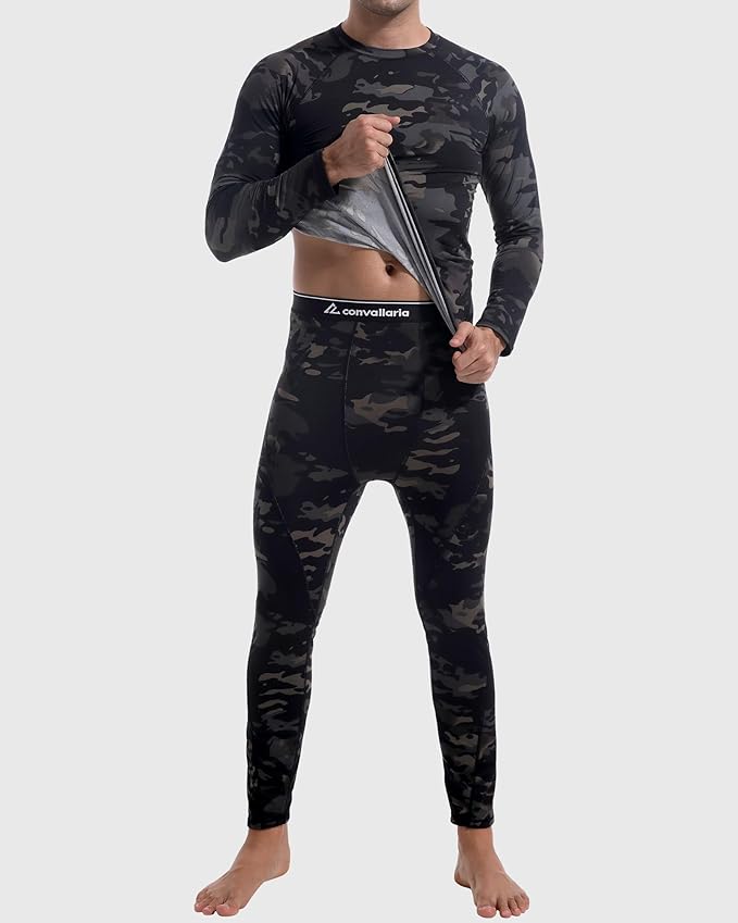 CL convallaria Thermal Underwear for Men Long Johns Fleece Lined Hunting Gear Set Base Layer for Cold Weather XS-4XL