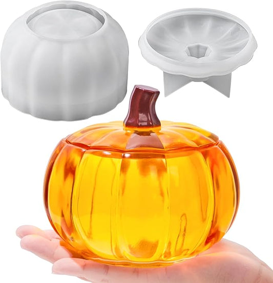 Pumpkin Jar Resin Mold with Lid 5 Inch Large Storage Box Halloween Epoxy Resin Casting Molds for DIY Jewelry Trinket Container Candy Jar Candle Holder Gypsum Concrete Cement Mould Fall Christmas Decor