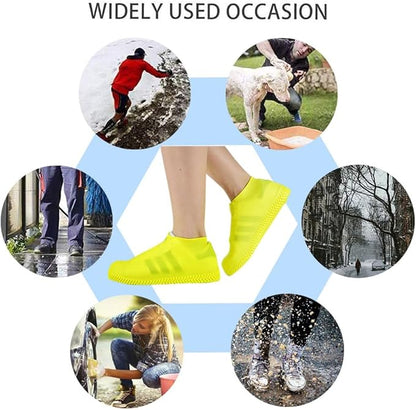 Waterproof Shoe Covers, Non-Slip Water Resistant Overshoes Silicone Rubber Rain Shoe Cover Outdoor cycling Protectors apply to Men, Women, Kids (X-Large, Yellow)