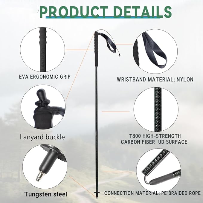 High Strength 5-Section Foldable Carbon Fiber Trekking Poles - 115g/125g/130g, Compact Hiking Staff for Men & Women, Ideal for Hiking, Trekking, Mountaineering & Backpacking