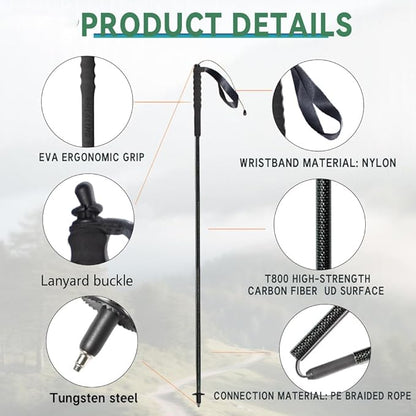 High Strength 5-Section Foldable Carbon Fiber Trekking Poles - 115g/125g/130g, Compact Hiking Staff for Men & Women, Ideal for Hiking, Trekking, Mountaineering & Backpacking
