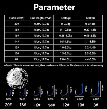 AMHDV Tiny Fishing Hooks with Line, Small Fishing Hook and Leader (Pack of 20)