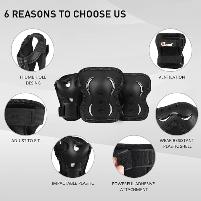 JBM Adult & Youth Skating Protective Gear Set, Skateboard Helmet, Knee Pads and Elbow Pads with Wrist Guards Set for Inline Roller Skating, Scootering, Skateboarding